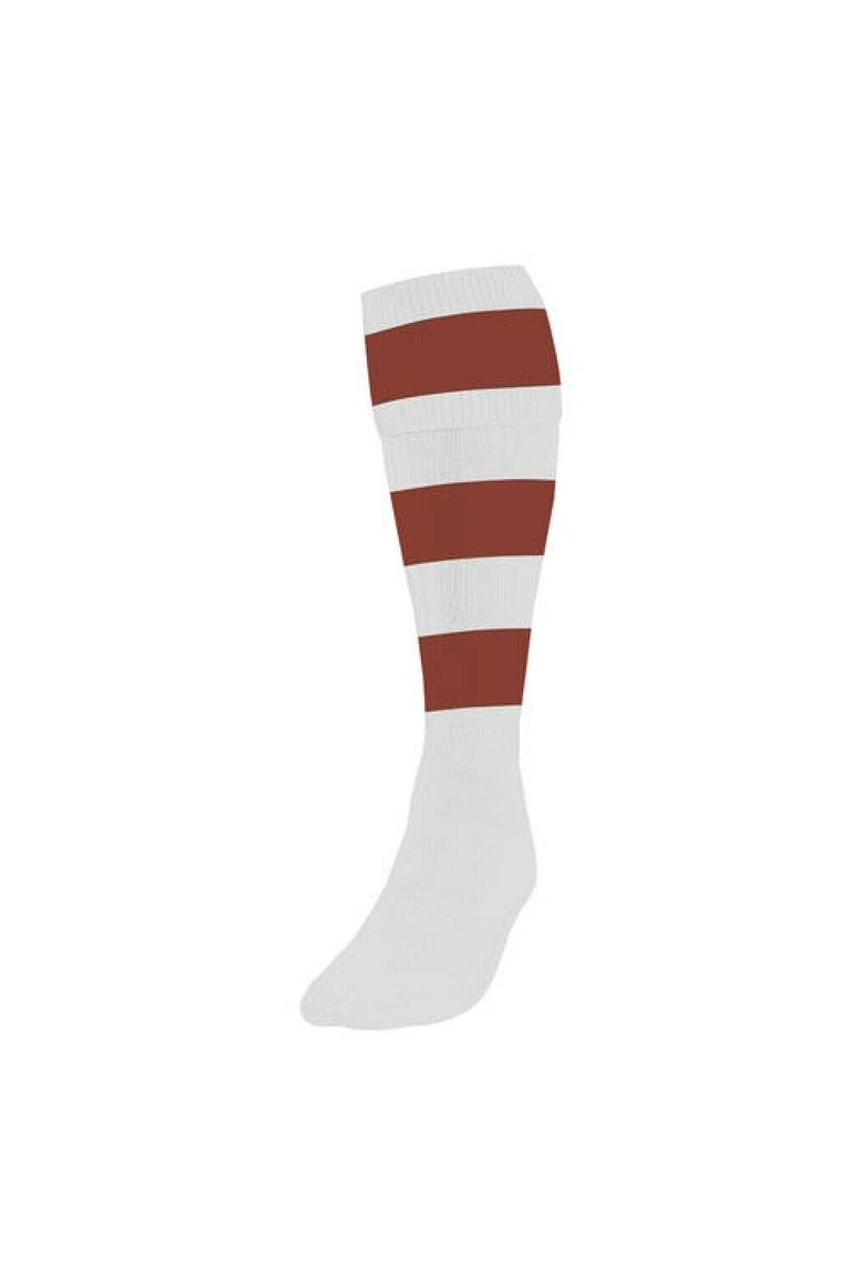 Precision Unisex Adult Hooped Football Socks (White/Maroon) - White/Maroon