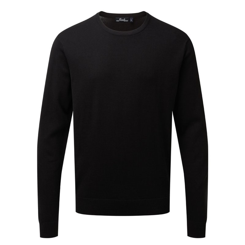 Premier Adults Unisex Cotton Rich Crew Neck Sweater In Black