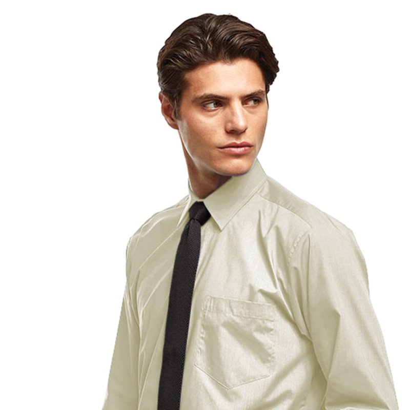 Premier Mens Long Sleeve Formal Plain Work Poplin Shirt In Brown