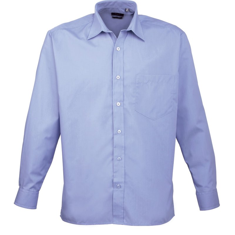 Premier Mens Long Sleeve Formal Plain Work Poplin Shirt In Mid Blue