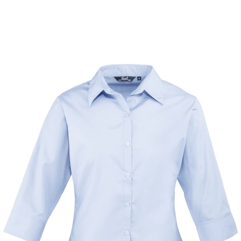 Premier 3/4 Sleeve Poplin Blouse / Plain Work Shirt (light Blue)