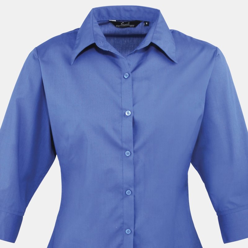 Premier 3/4 Sleeve Poplin Blouse / Plain Work Shirt (royal) In Blue
