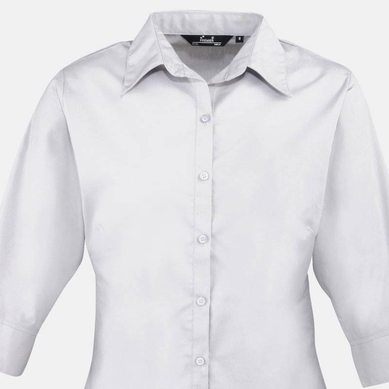 Premier 3/4 Sleeve Poplin Blouse / Plain Work Shirt (silver) In Grey