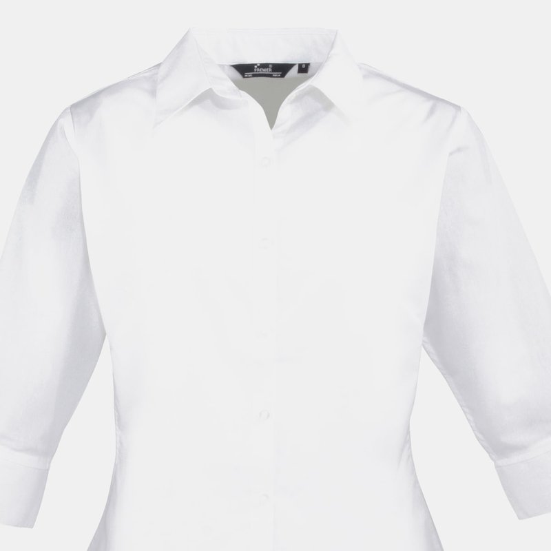 Premier 3/4 Sleeve Poplin Blouse / Plain Work Shirt (white)