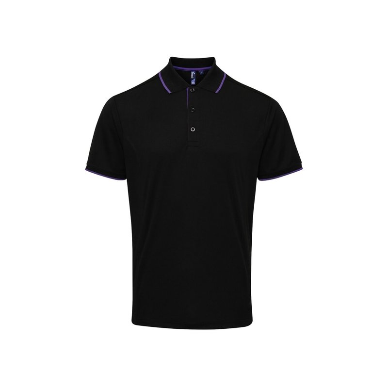 Premier Mens Contrast Coolchecker Polo Shirt (black/purple)