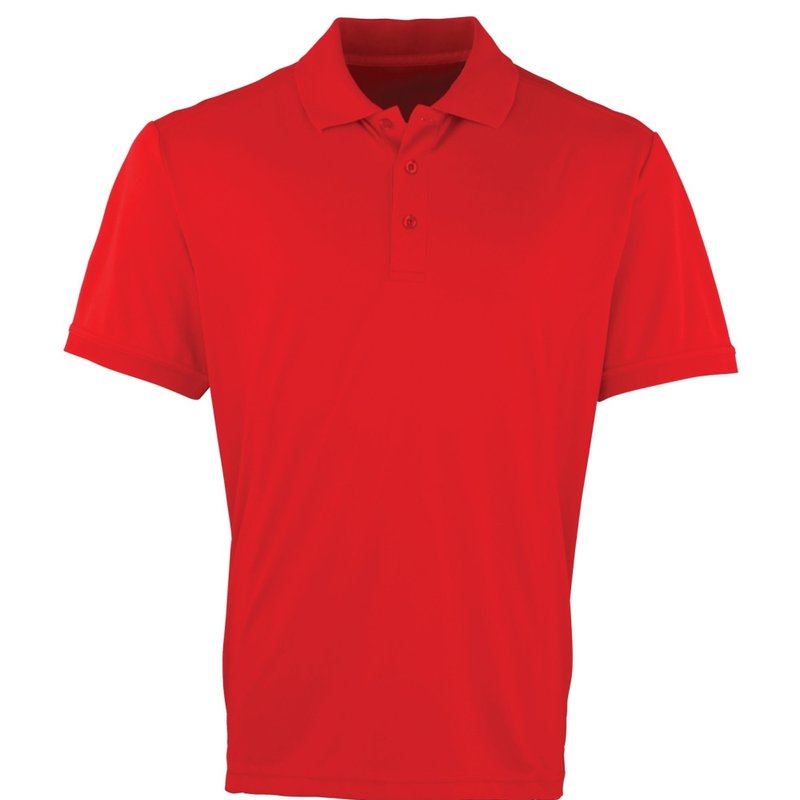 Premier Mens Coolchecker Pique Short Sleeve Polo T-shirt (red)