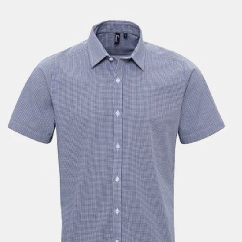 Shop Premier Mens Gingham Short Sleeve Shirt (navy/white) In Blue