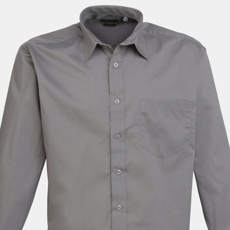 Premier Mens Long Sleeve Formal Plain Work Poplin Shirt (dark Gray) In Grey