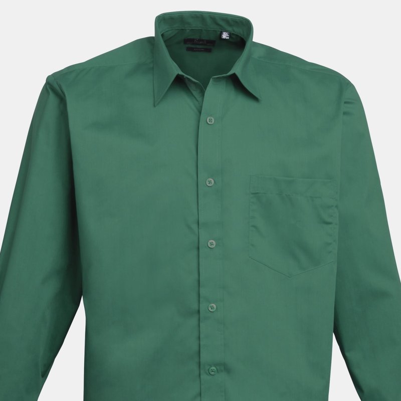 Premier Mens Long Sleeve Formal Plain Work Poplin Shirt (emerald) In Green