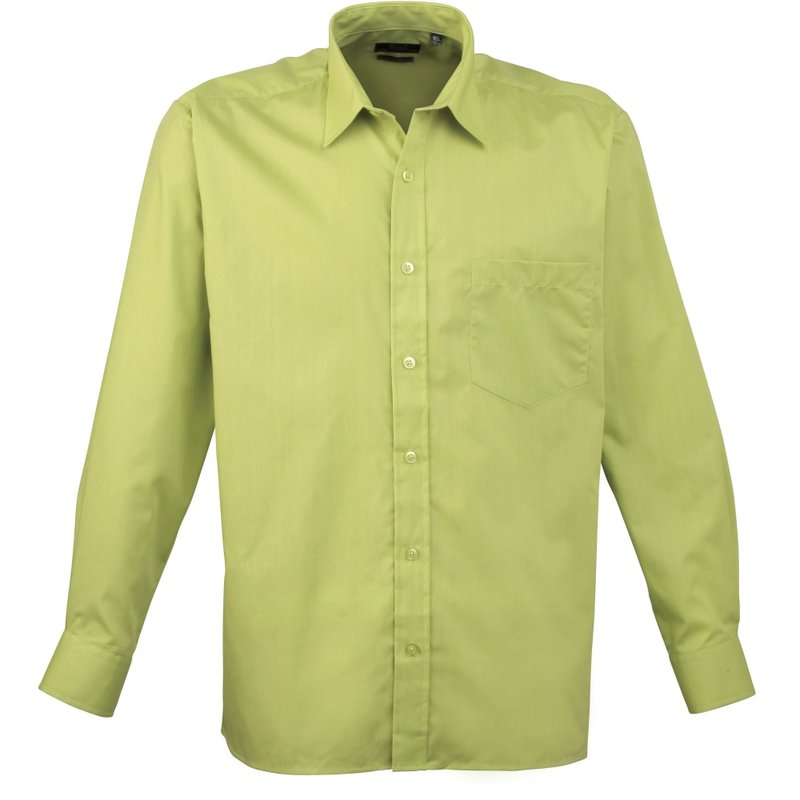 Premier Mens Long Sleeve Formal Plain Work Poplin Shirt (lime) In Green