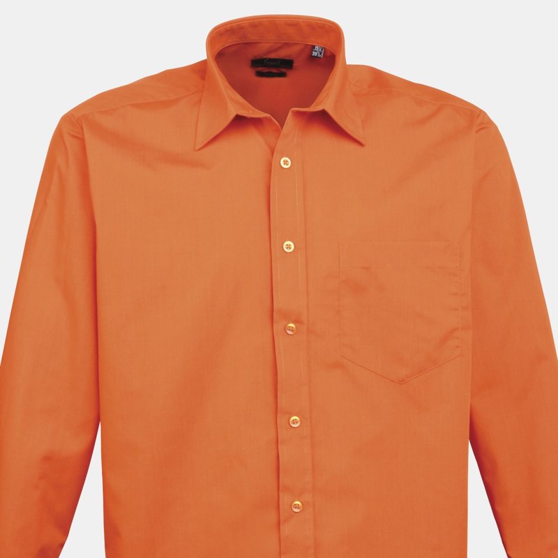 Premier Mens Long Sleeve Formal Plain Work Poplin Shirt (orange)