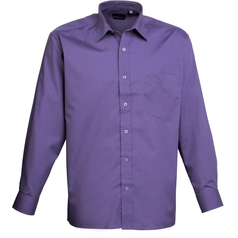 Premier Mens Long Sleeve Formal Plain Work Poplin Shirt (purple)