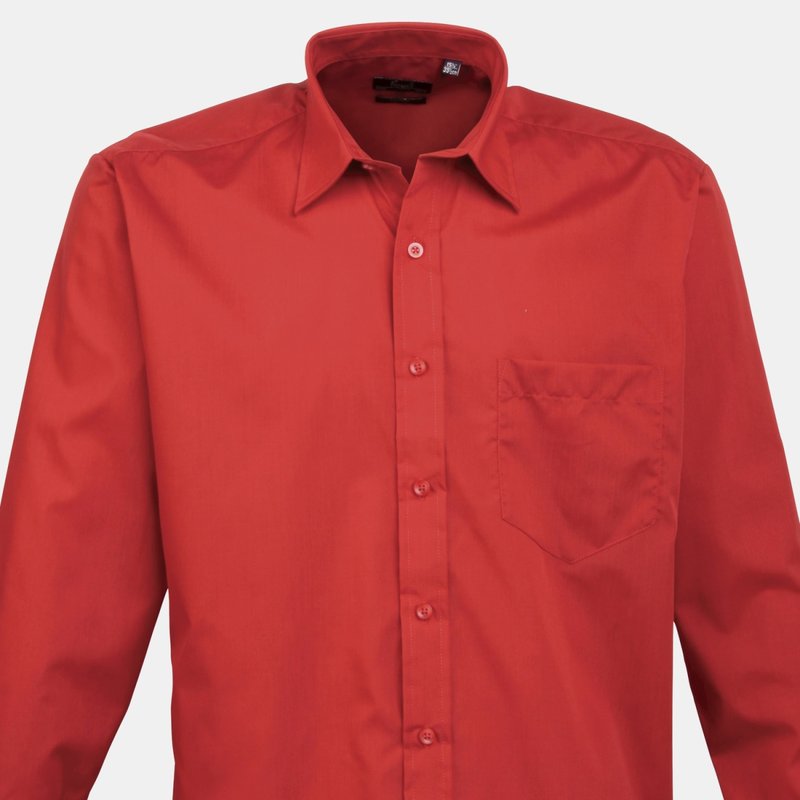 Premier Mens Long Sleeve Formal Plain Work Poplin Shirt (red)