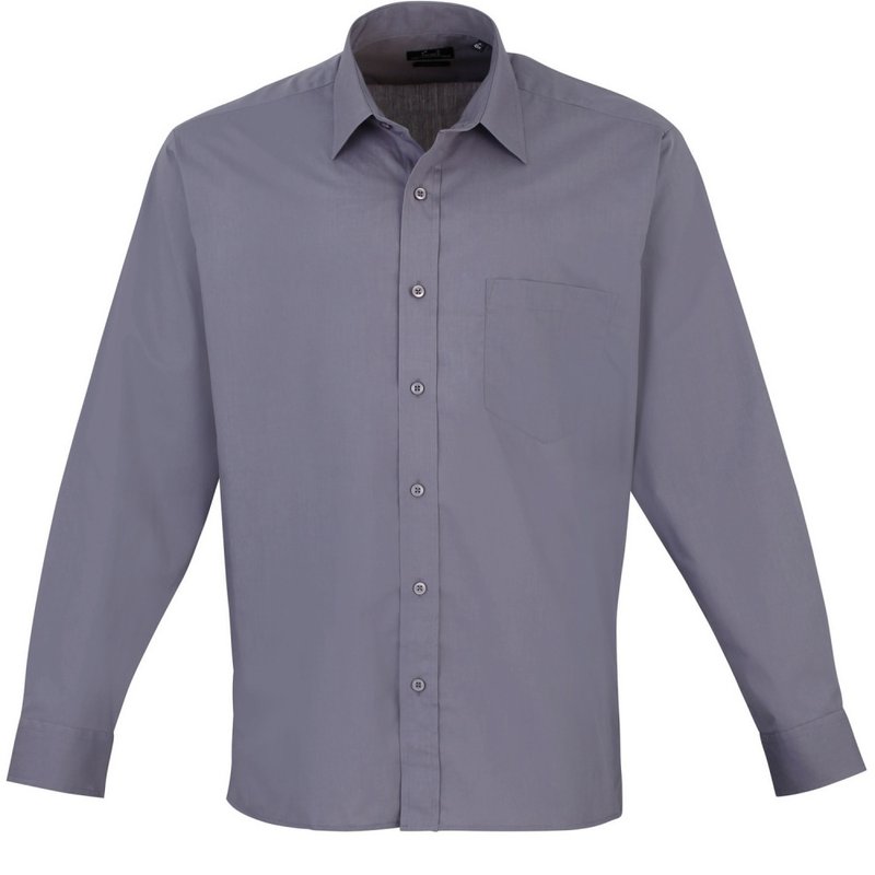 Premier Mens Long Sleeve Formal Plain Work Poplin Shirt (steel) In Grey