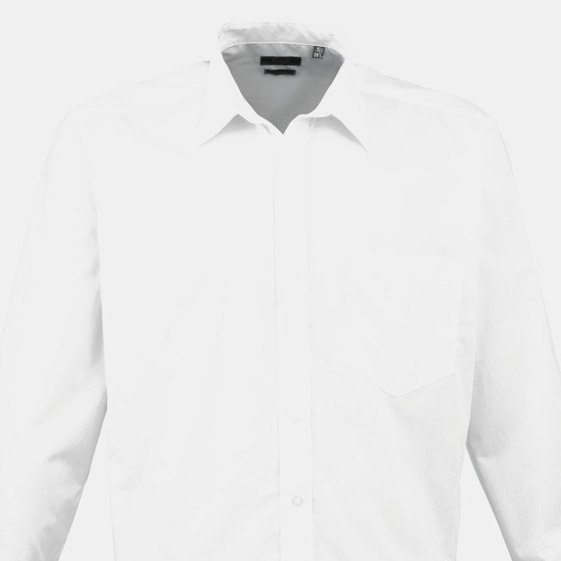 Premier Mens Long Sleeve Formal Plain Work Poplin Shirt (white)