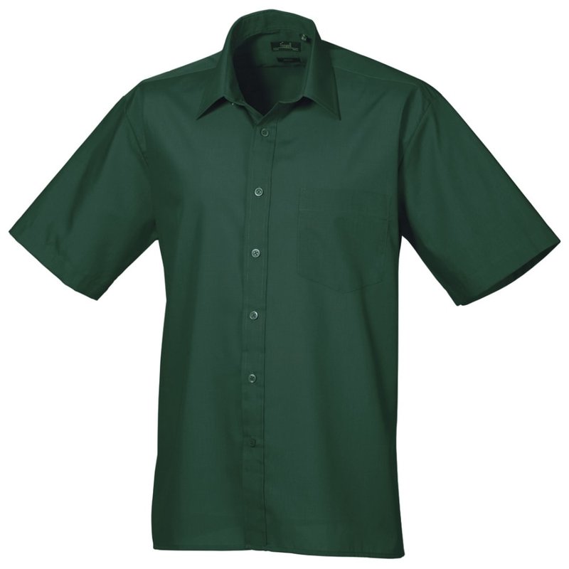 Shop Premier Mens Short Sleeve Formal Poplin Plain Work Shirt (bottle) In Green