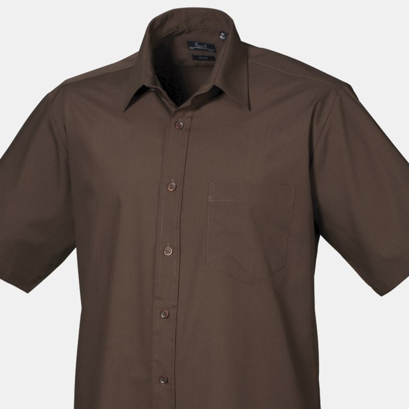Premier Mens Short Sleeve Formal Poplin Plain Work Shirt (brown)