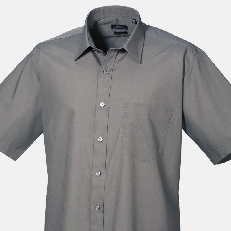 Premier Mens Short Sleeve Formal Poplin Plain Work Shirt (dark Gray) In Grey