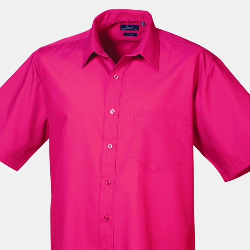 Premier Mens Short Sleeve Formal Poplin Plain Work Shirt (hot Pink)