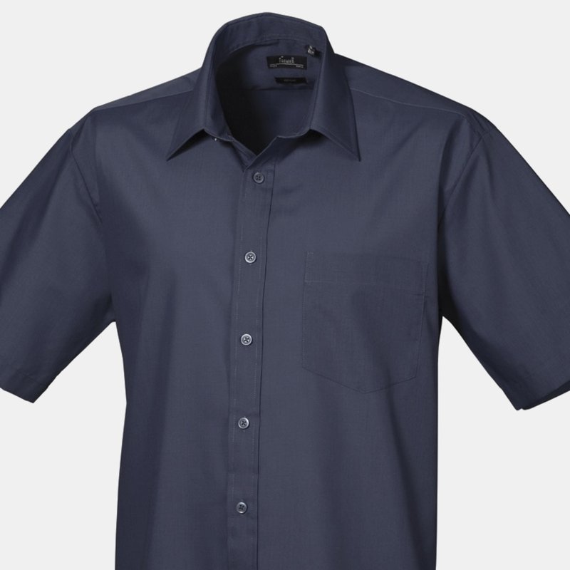 Premier Mens Short Sleeve Formal Poplin Plain Work Shirt (navy) In Blue