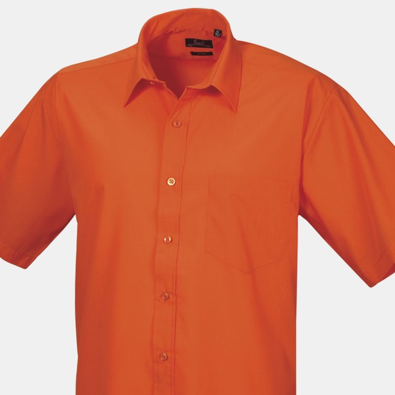 Premier Mens Short Sleeve Formal Poplin Plain Work Shirt (orange)