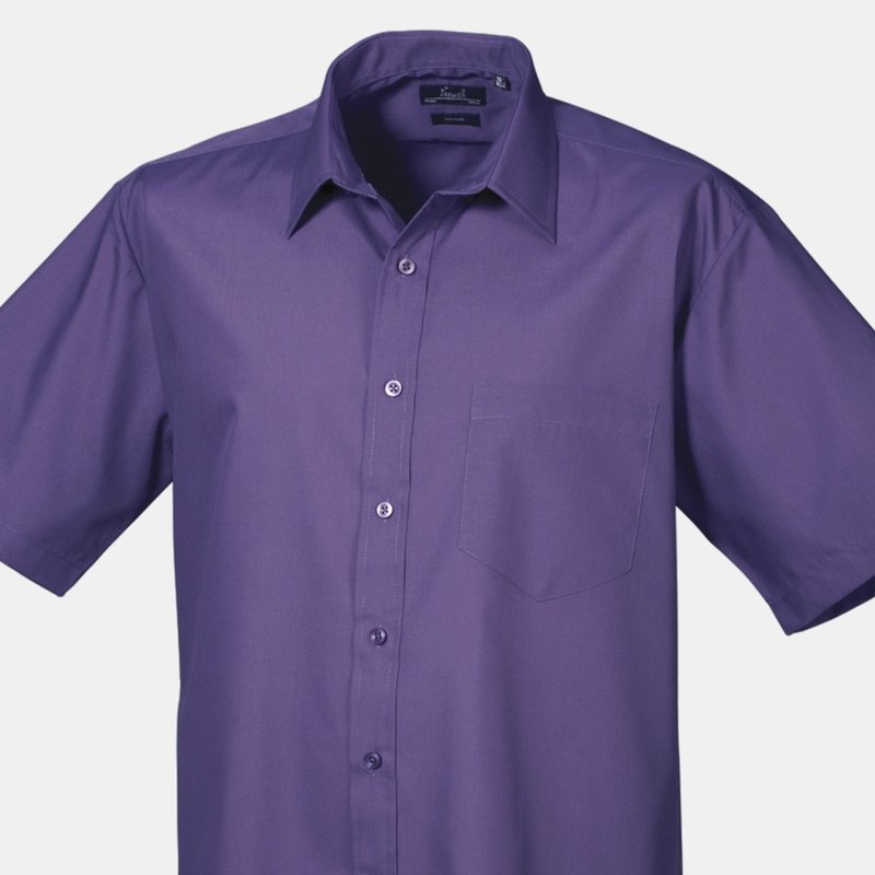 Premier Mens Short Sleeve Formal Poplin Plain Work Shirt (purple)
