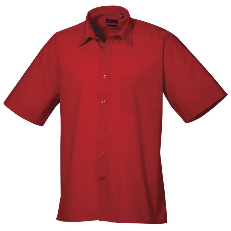 Premier Mens Short Sleeve Formal Poplin Plain Work Shirt (red)