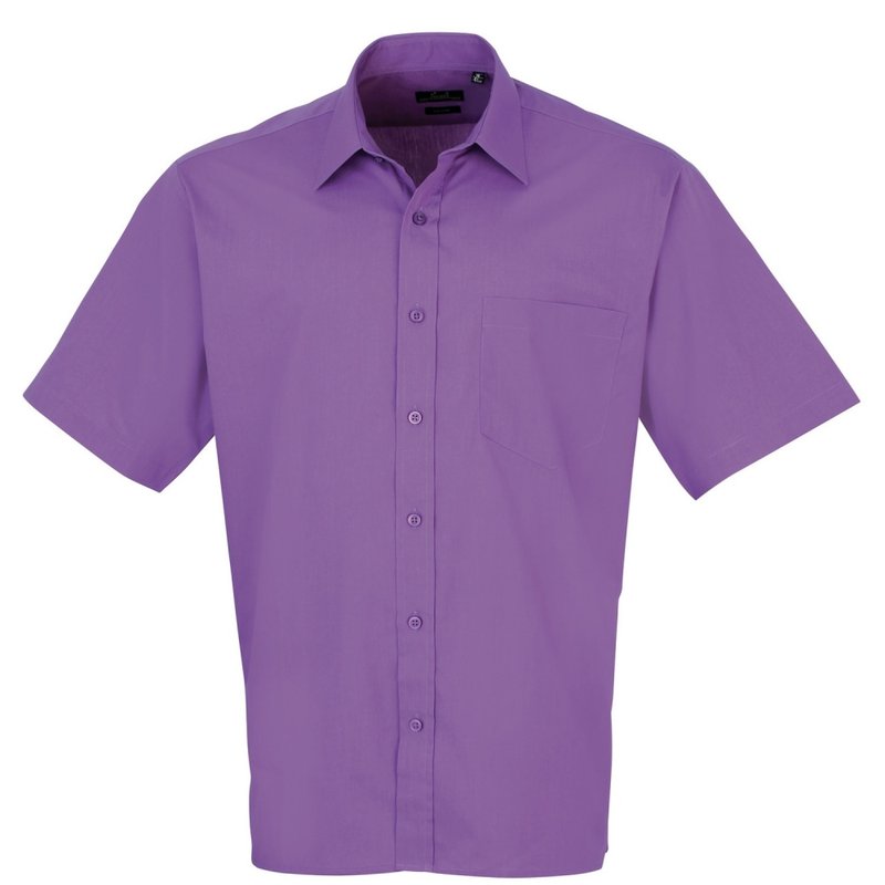 Premier Mens Short Sleeve Formal Poplin Plain Work Shirt (rich Violet) In Purple
