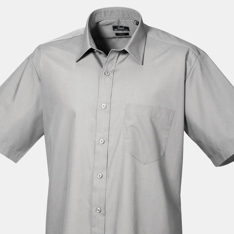 Premier Mens Short Sleeve Formal Poplin Plain Work Shirt (silver) In Grey