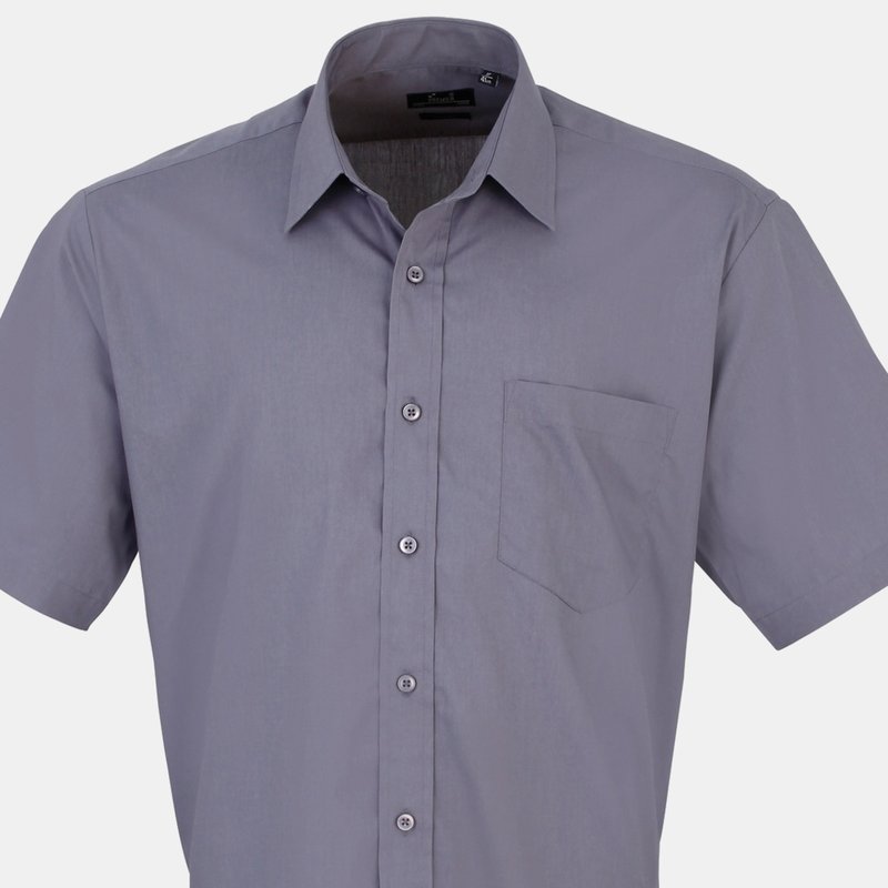 Premier Mens Short Sleeve Formal Poplin Plain Work Shirt (steel) In Grey