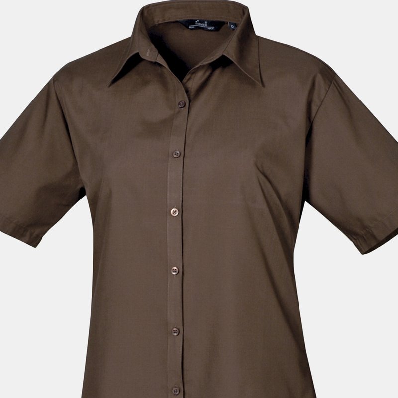 Premier Short Sleeve Poplin Blouse/plain Work Shirt (brown)