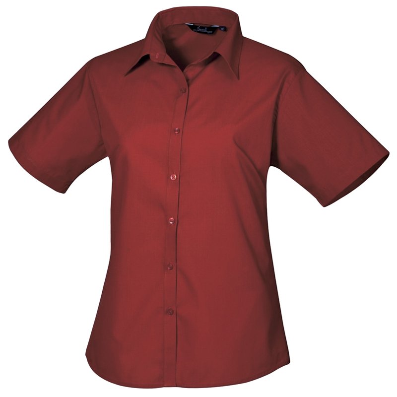 Premier Short Sleeve Poplin Blouse/plain Work Shirt (burgundy) In Purple