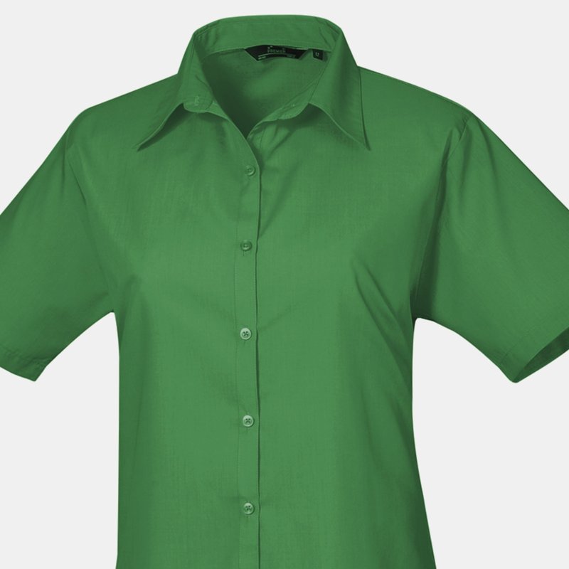 Premier Short Sleeve Poplin Blouse/plain Work Shirt (emerald) In Green
