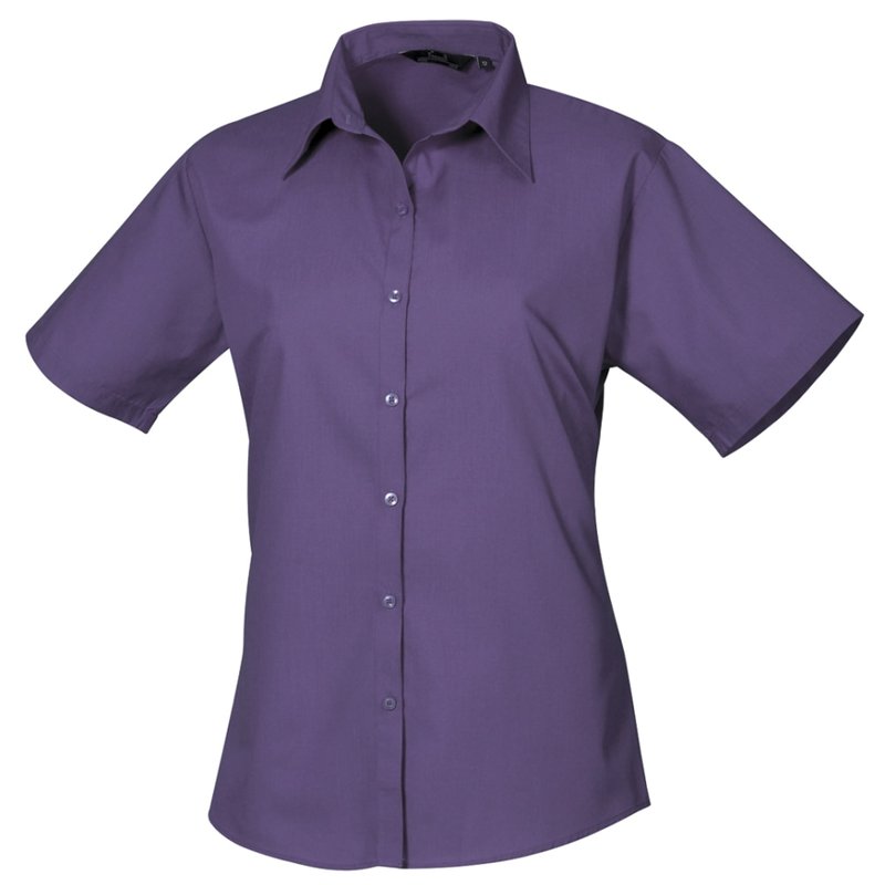 Premier Short Sleeve Poplin Blouse/plain Work Shirt (purple)