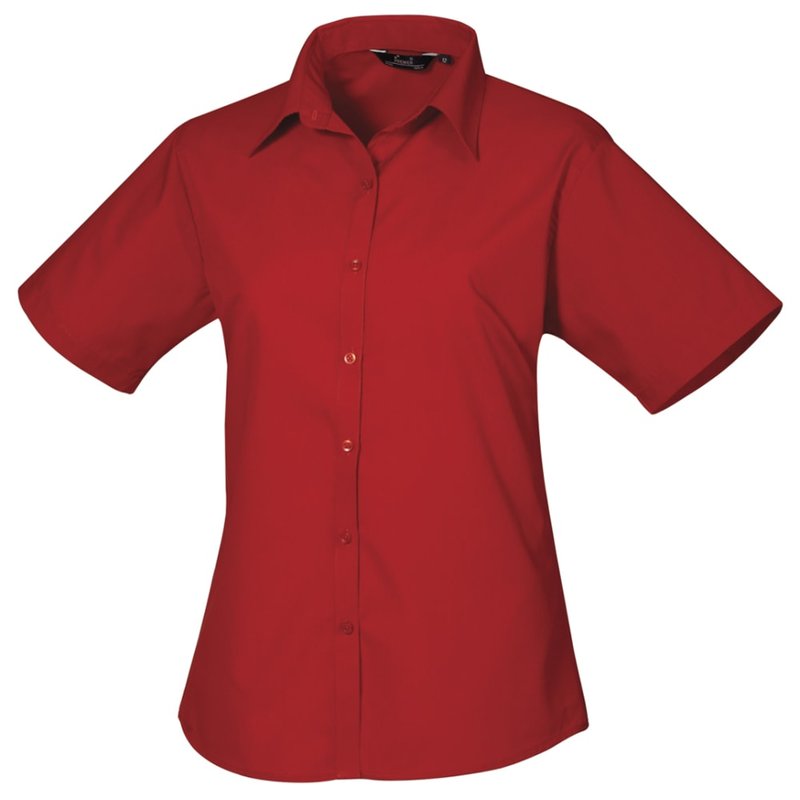 Premier Short Sleeve Poplin Blouse/plain Work Shirt (red)