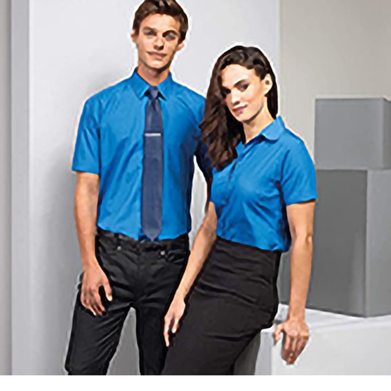 Shop Premier Short Sleeve Poplin Blouse/plain Work Shirt (sapphire) In Blue