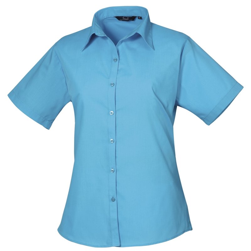 Premier Short Sleeve Poplin Blouse/plain Work Shirt (turquoise) In Blue