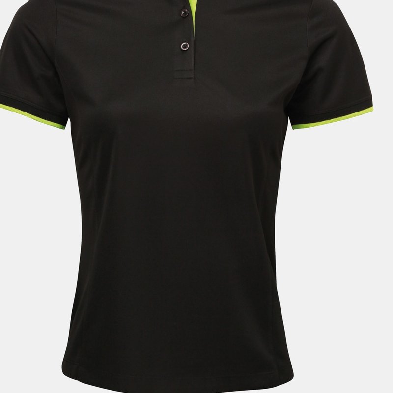 Premier Womens/ladies Contrast Coolchecker Polo Shirt (black/lime)
