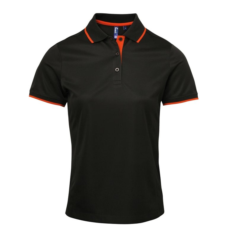 Premier Womens/ladies Contrast Coolchecker Polo Shirt (black/orange)