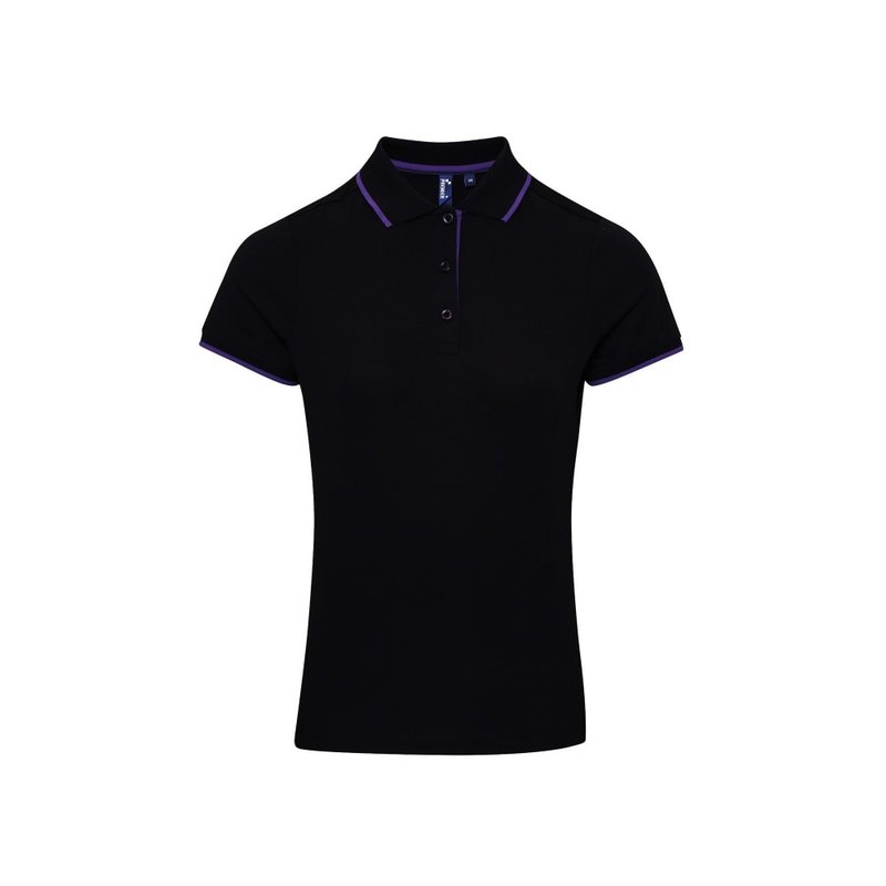 Premier Womens/ladies Contrast Coolchecker Polo Shirt (black/purple)
