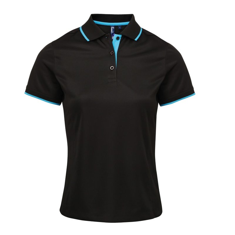 Premier Womens/ladies Contrast Coolchecker Polo Shirt (black/turquoise)
