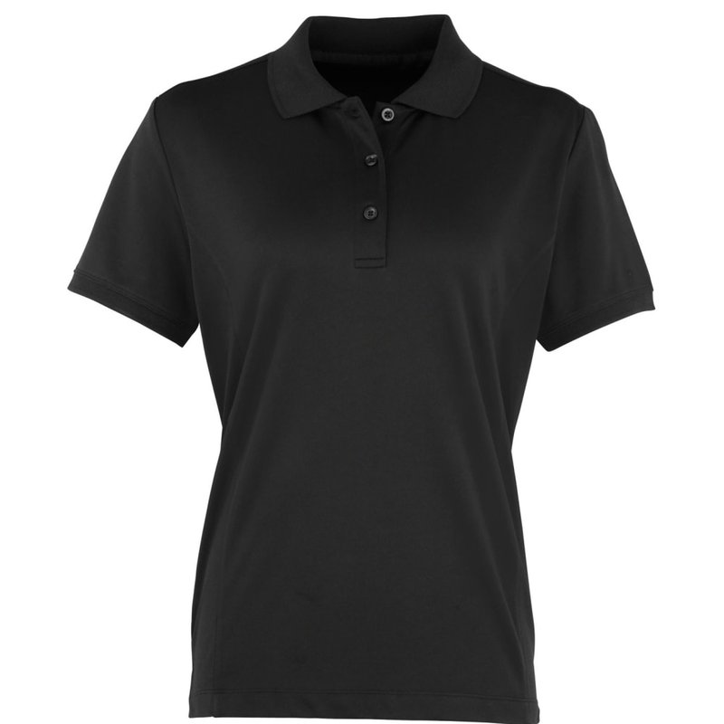 Premier Womens/ladies Coolchecker Short Sleeve Pique Polo T-shirt (black)