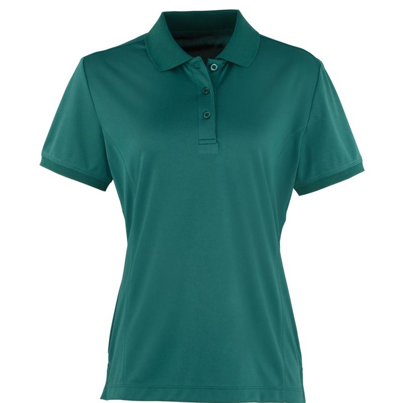 Premier Womens/ladies Coolchecker Short Sleeve Pique Polo T-shirt (bottle) In Green