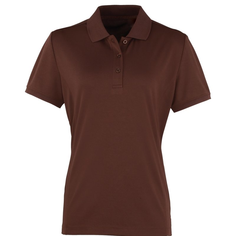 Premier Womens/ladies Coolchecker Short Sleeve Pique Polo T-shirt (brown)
