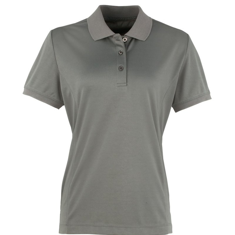 Premier Womens/ladies Coolchecker Short Sleeve Pique Polo T-shirt (dark Gray) In Grey