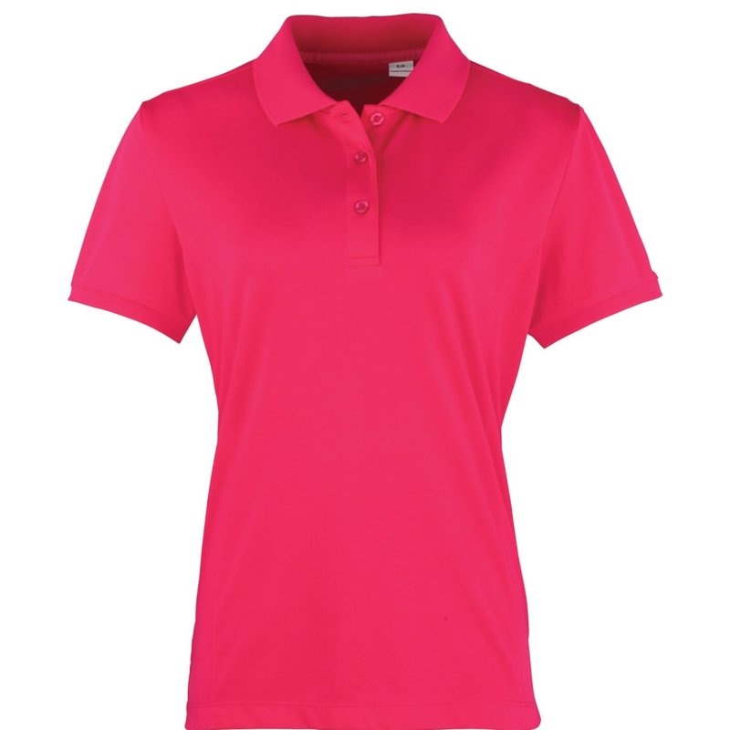 Premier Womens/ladies Coolchecker Short Sleeve Pique Polo T-shirt (hot Pink)