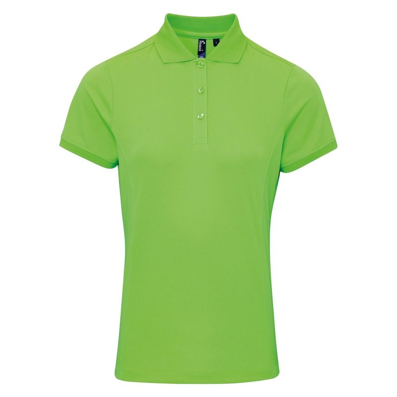 Premier Womens/ladies Coolchecker Short Sleeve Pique Polo T-shirt (neon Green)