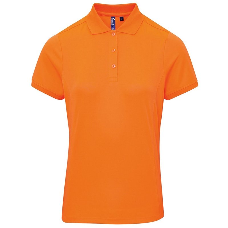 Premier Womens/ladies Coolchecker Short Sleeve Pique Polo T-shirt (neon Orange)