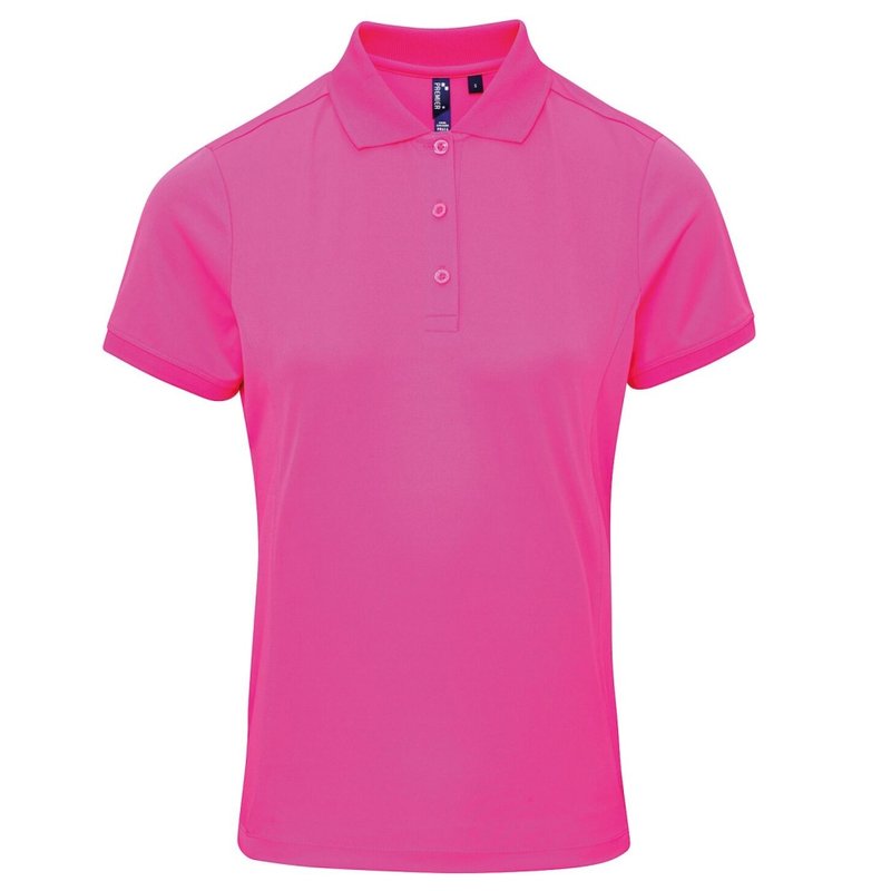 Premier Womens/ladies Coolchecker Short Sleeve Pique Polo T-shirt (neon Pink)