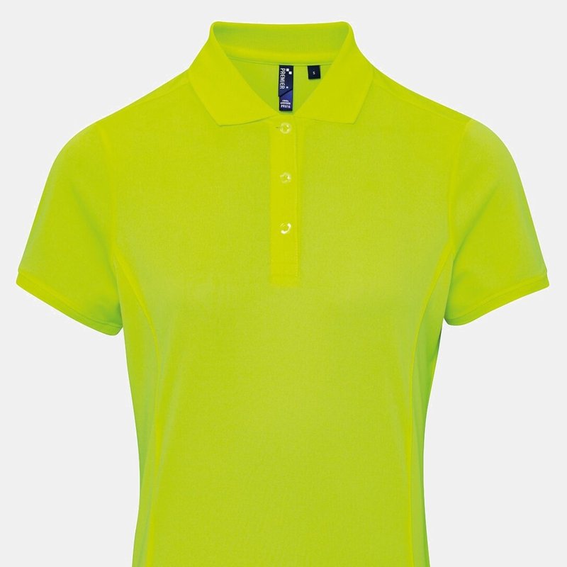 Premier Womens/ladies Coolchecker Short Sleeve Pique Polo T-shirt (neon Yellow)